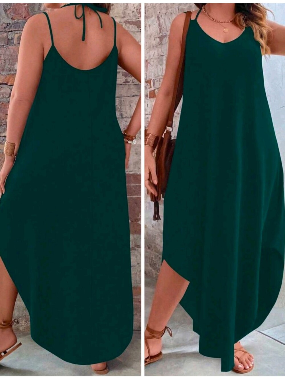 NEW Casual Stretch Knit Cami T Shirt Dress PLUS Midi Relaxed Fit Green
